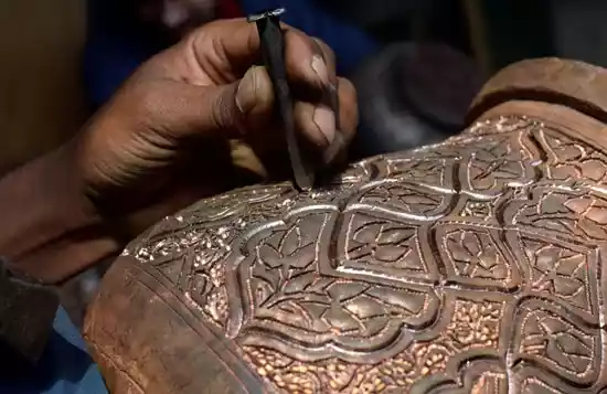 Copper Inlay Work Wood inlay with copper in mosaic art - Damasch Magic East