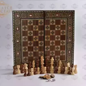 Wooden Backgammon & Chess set 30cm- Folding chess Board, Mosaic handmade, family Christmas gift