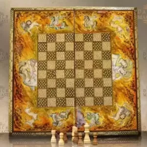 20" Chess set - pieces included - HAND PAINTED - inlay with copper - wooden chess board, Handmade - Christmas gift