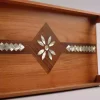 Handmade Wooden Tray, Rectangle ,Tray Inlaid with pearl, Geometric Marquetry Tray, Decorative Serving Tray