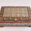 luxury  handmade wooden box, meticulously crafted and fully inlaid with stunning mother of pearls in a mesmerizing