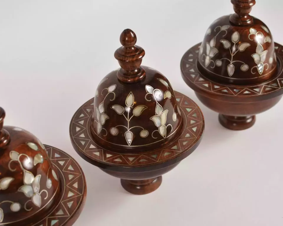 Damascus serving bowl inlaid with mother-of-pearl