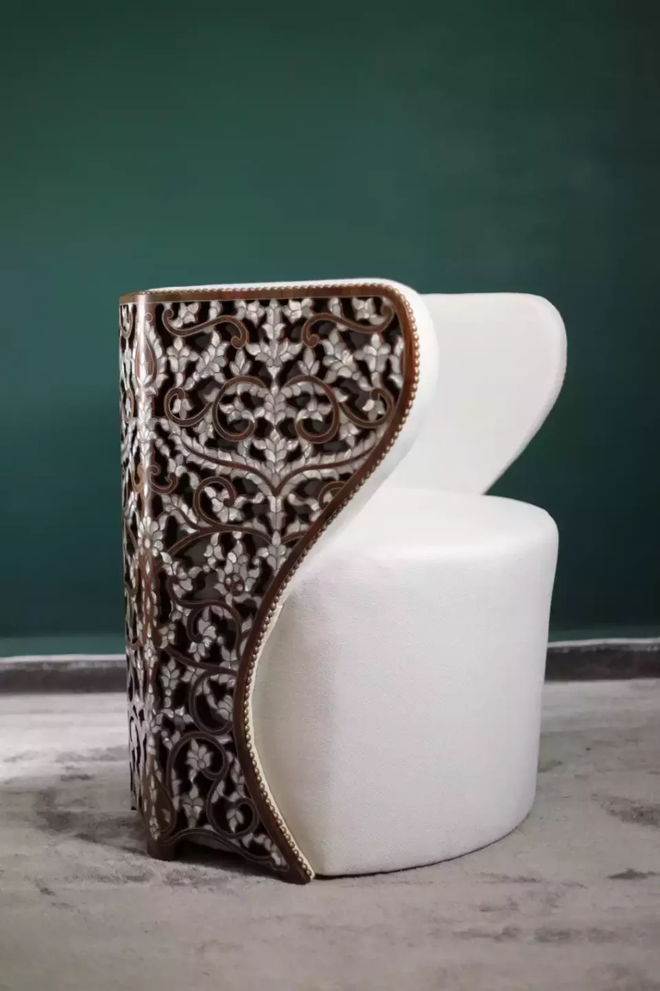 Diamond set of chairs with a hand-carved table inlaid with natural mother-of-pearl