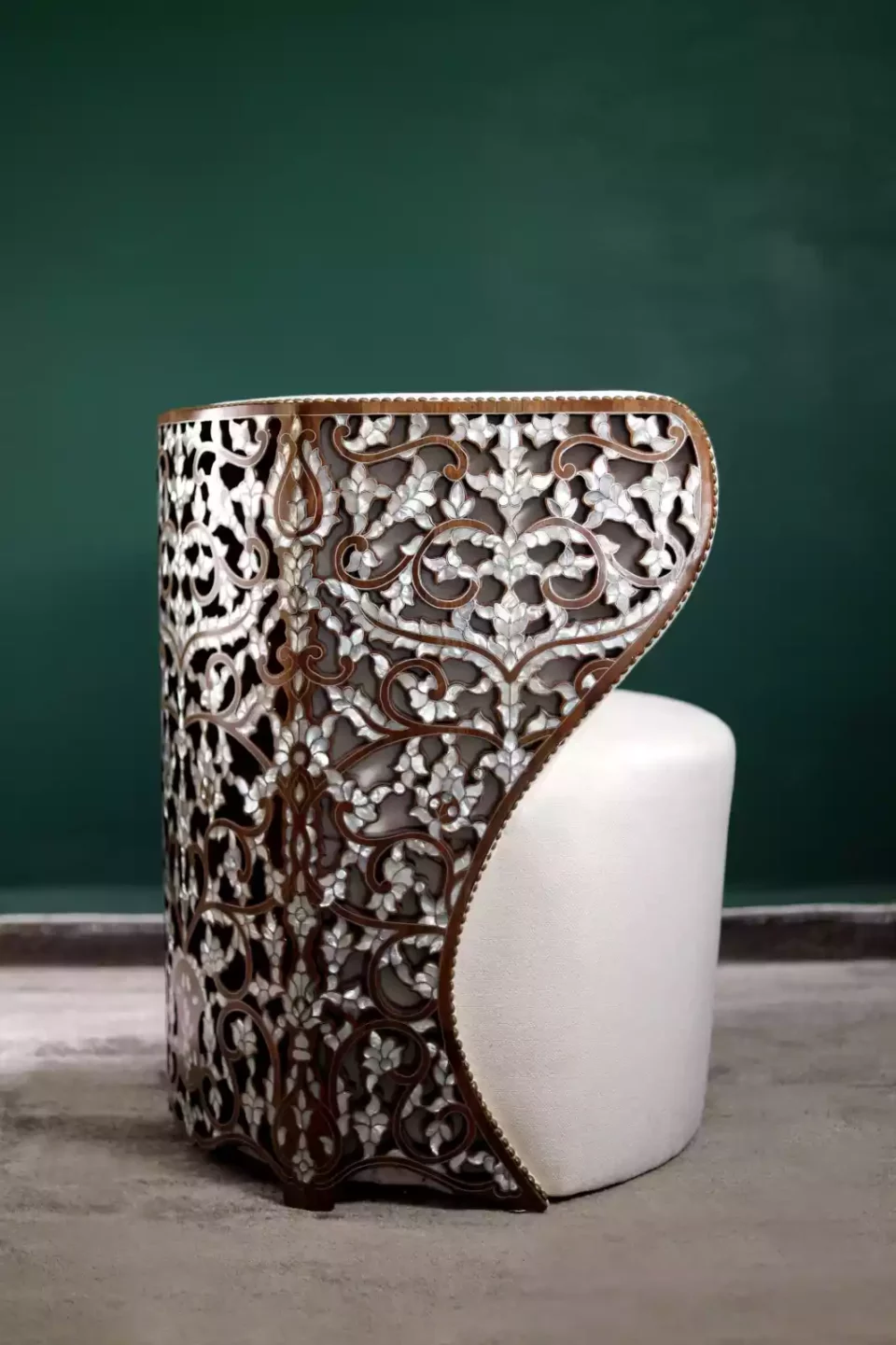 Diamond set of chairs with a hand-carved table inlaid with natural mother-of-pearl