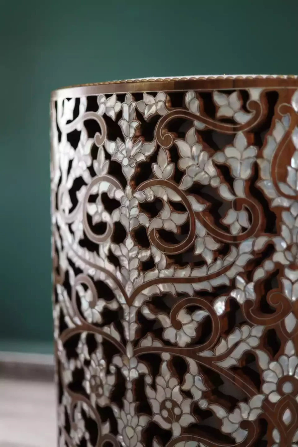 Diamond set of chairs with a hand-carved table inlaid with natural mother-of-pearl