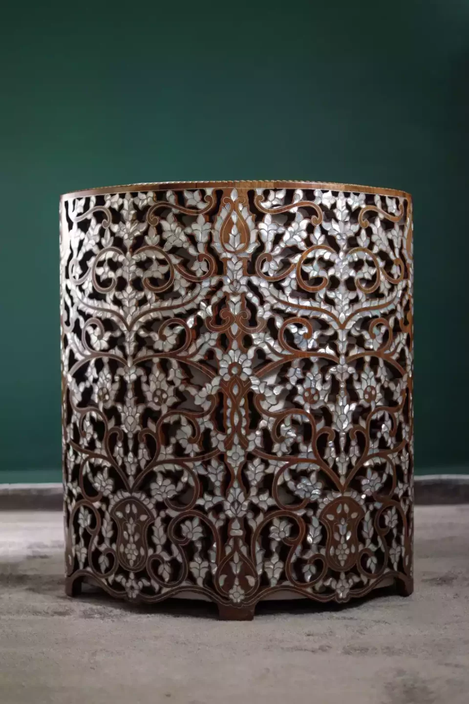 Diamond set of chairs with a hand-carved table inlaid with natural mother-of-pearl