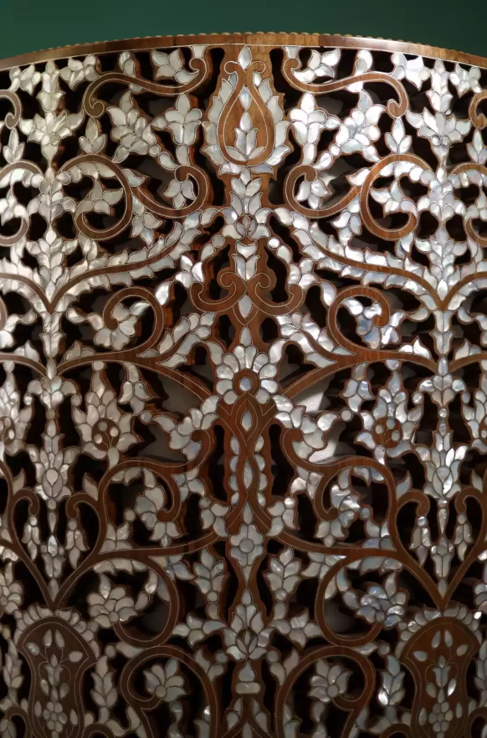 Diamond set of chairs with a hand-carved table inlaid with natural mother-of-pearl