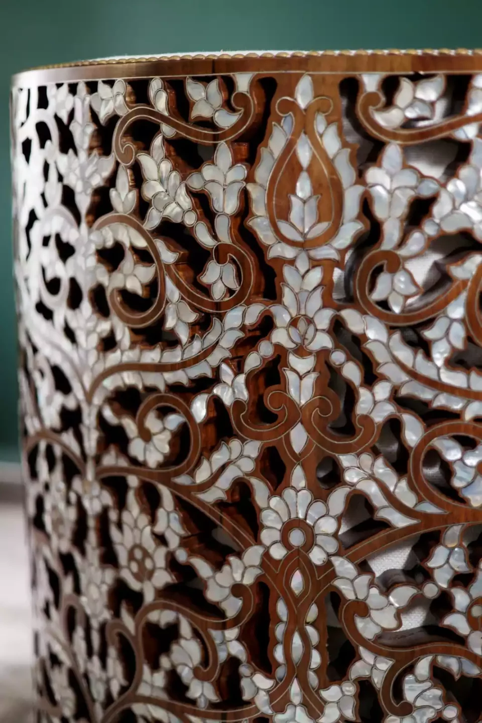 Diamond set of chairs with a hand-carved table inlaid with natural mother-of-pearl