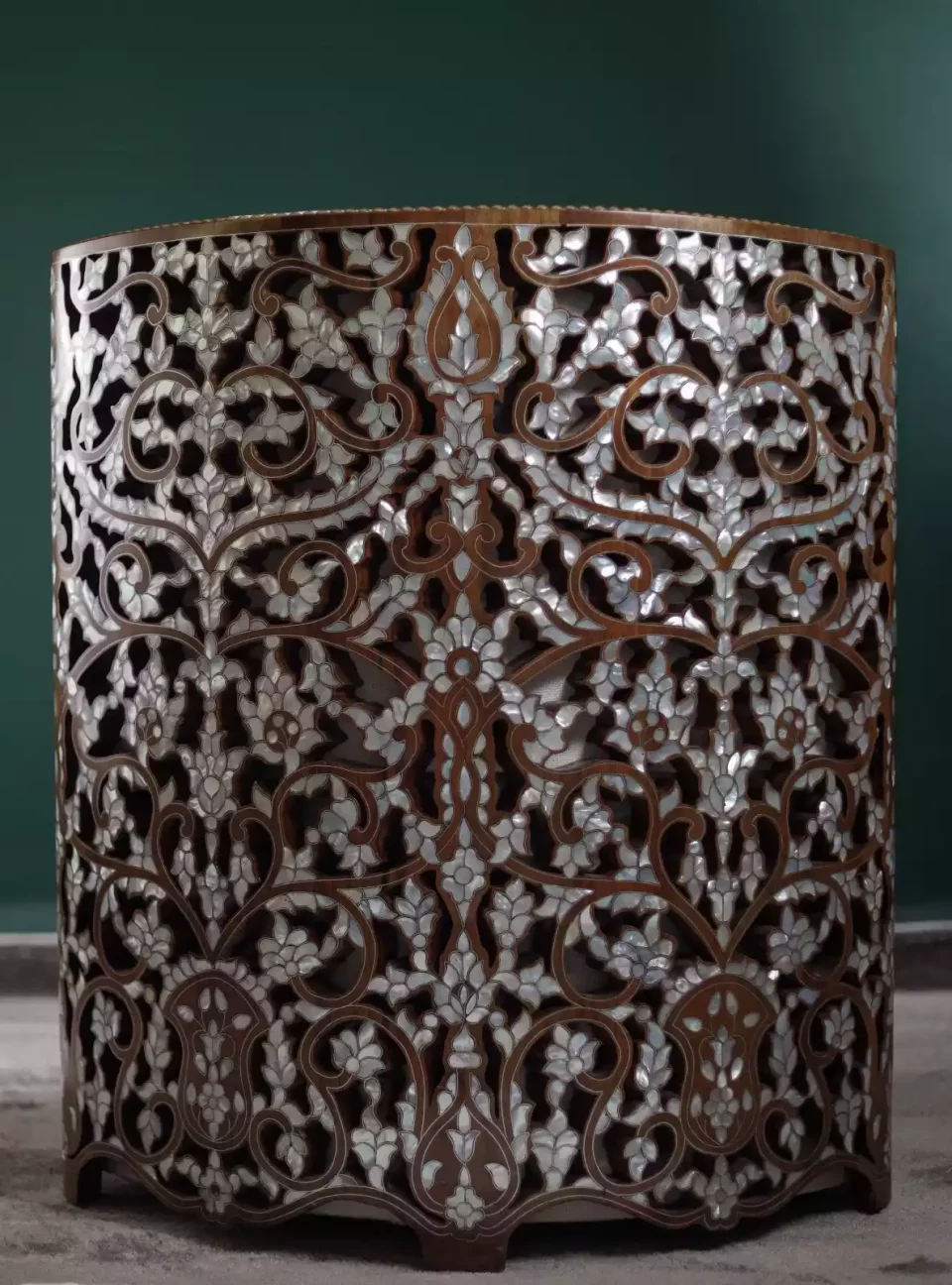 Diamond set of chairs with a hand-carved table inlaid with natural mother-of-pearl