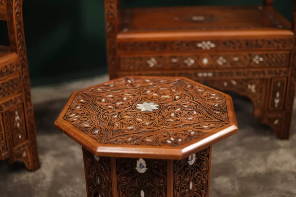 Handmade Set of 3 Chairs with In-Between Table