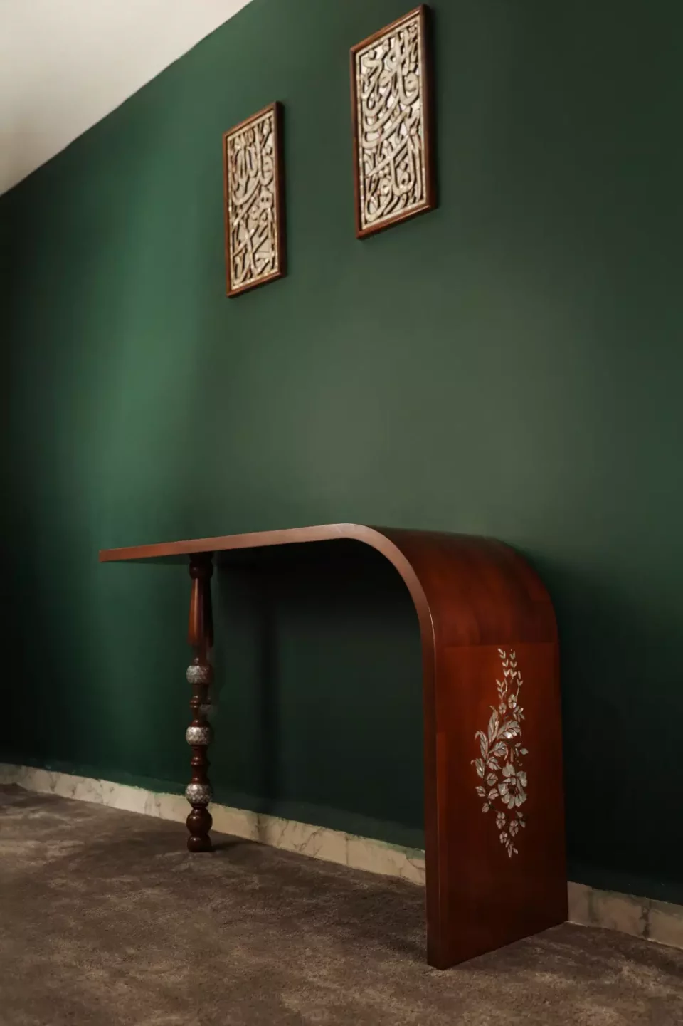 Handmade Modern Console with Mother of Pearl Inlay