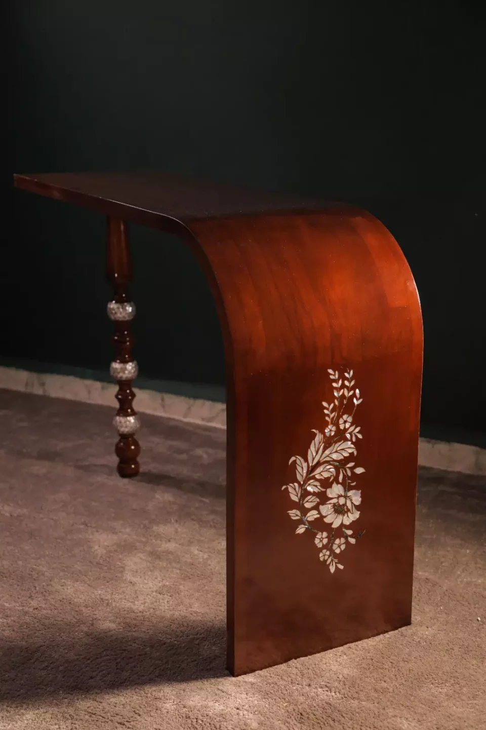 Handmade Modern Console with Mother of Pearl Inlay