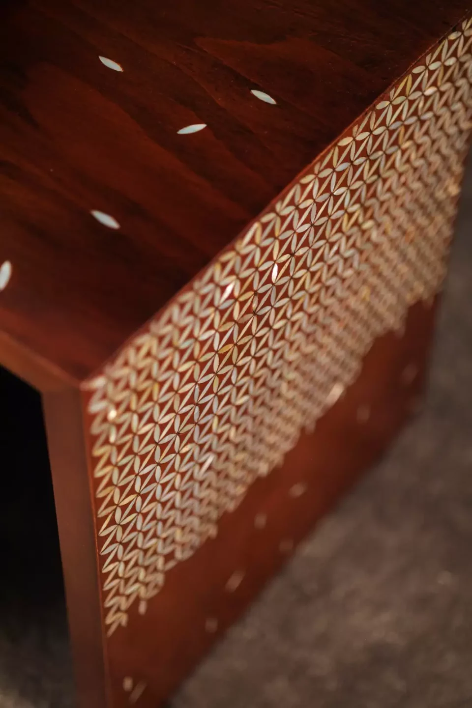 Modern Side Table Set of 2 | Walnut Wood with Mother of Pearl Inlay
