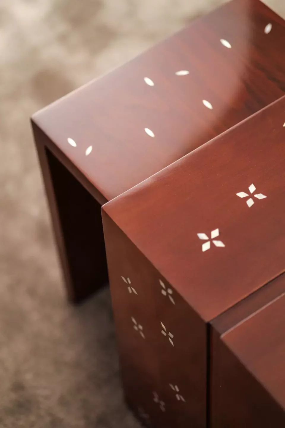 Modern Side Table Set of 2 | Walnut Wood with Mother of Pearl Inlay