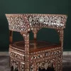 Handmade English Set of 2 Chairs with In-Between Table carved and inlaid with mother-of-pearl