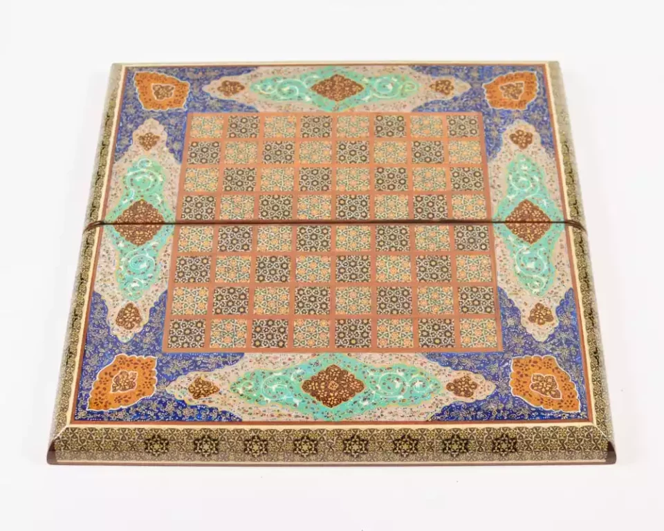 Golden backgammon and Chess / wooden board inlaid with copper / Board games / Gift idea