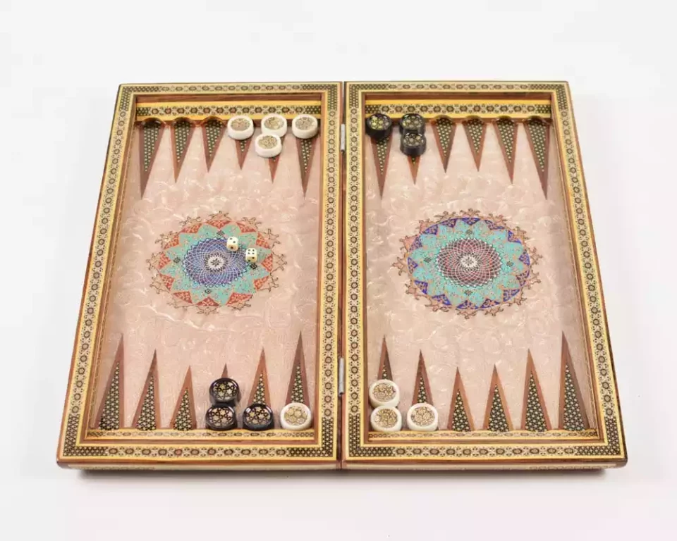 Golden backgammon and Chess / wooden board inlaid with copper / Board games / special gift