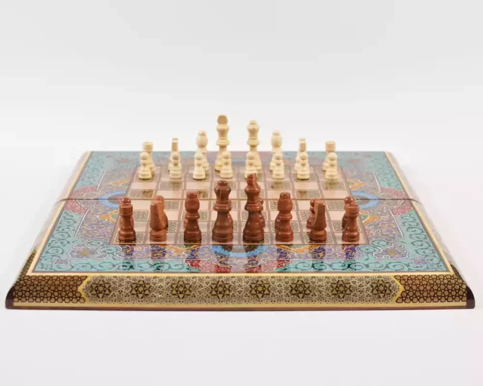 Golden backgammon and Chess / wooden board inlaid with copper / Board games / special gift