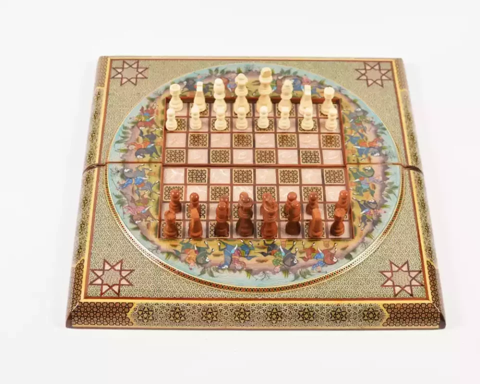 Golden Chess wooden board inlaid with copper/backgammon/ Board games/ Great gift