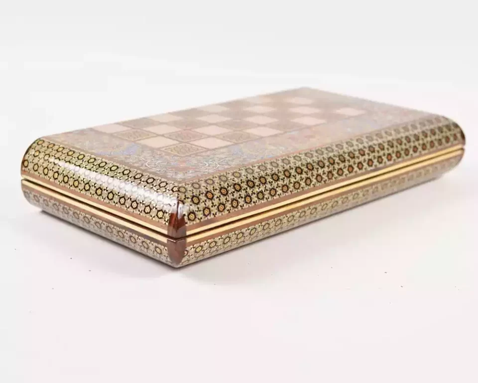 Golden Chess wooden board inlaid with copper/backgammon pieces included/ Board games/ luxury gift