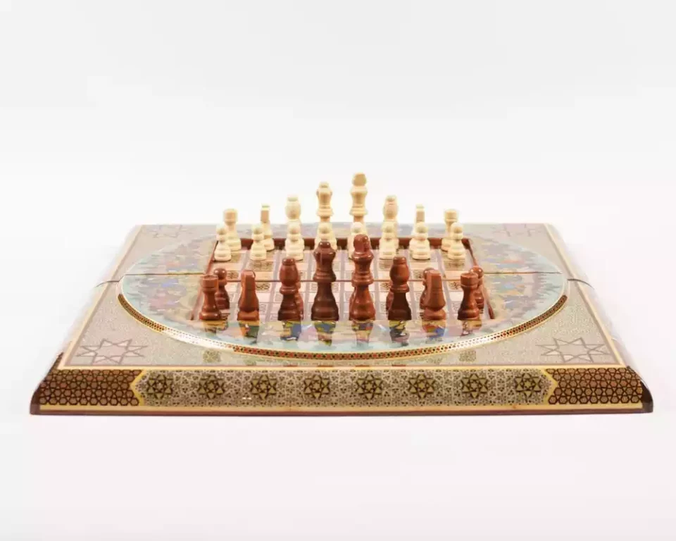 Golden Chess wooden board inlaid with copper/backgammon/ Board games/ Great gift