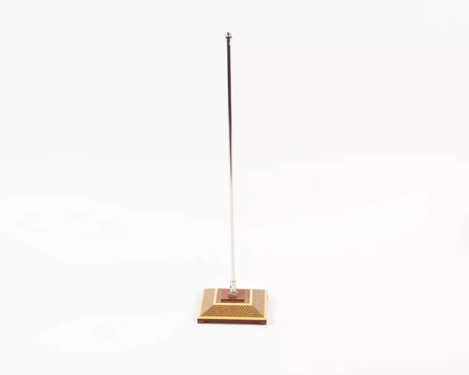 A distinctive and luxurious desk set, handcrafted from lemon wood and inlaid with copper