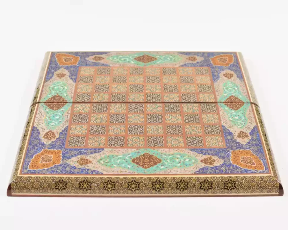 Golden backgammon and Chess / wooden board inlaid with copper / Board games / Gift idea