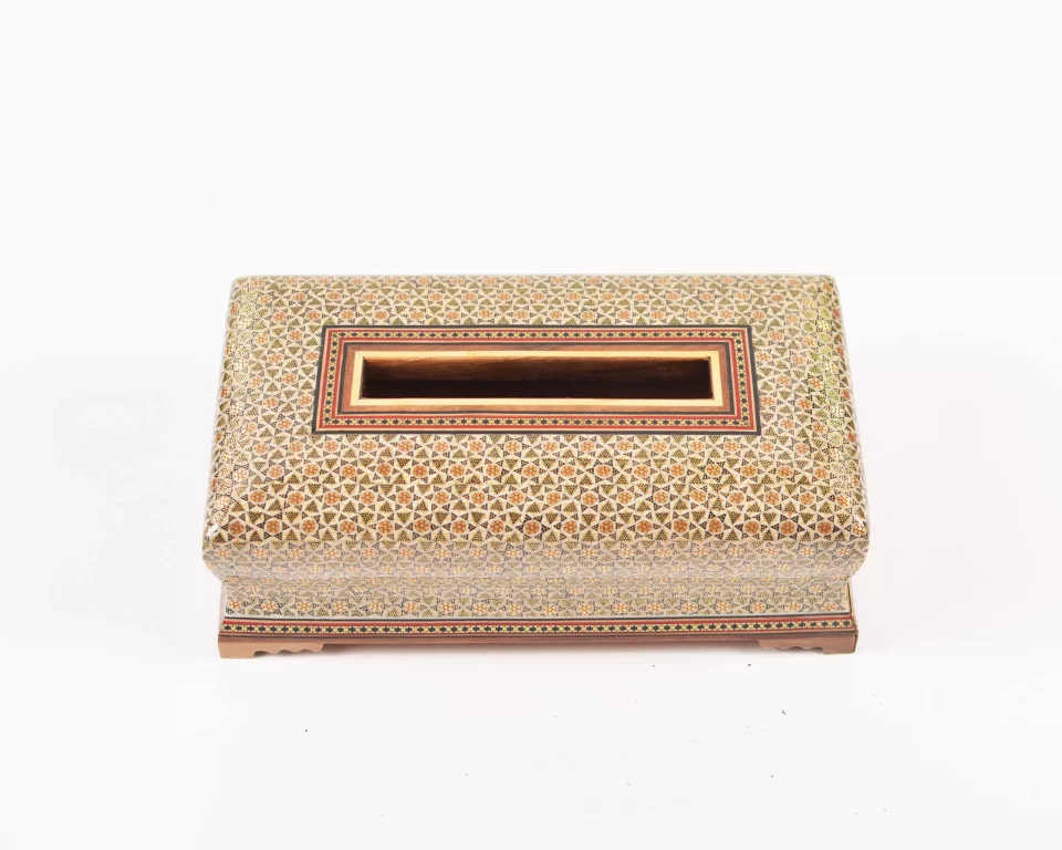 Luxurious tissue box, handmade, inlaid with copper