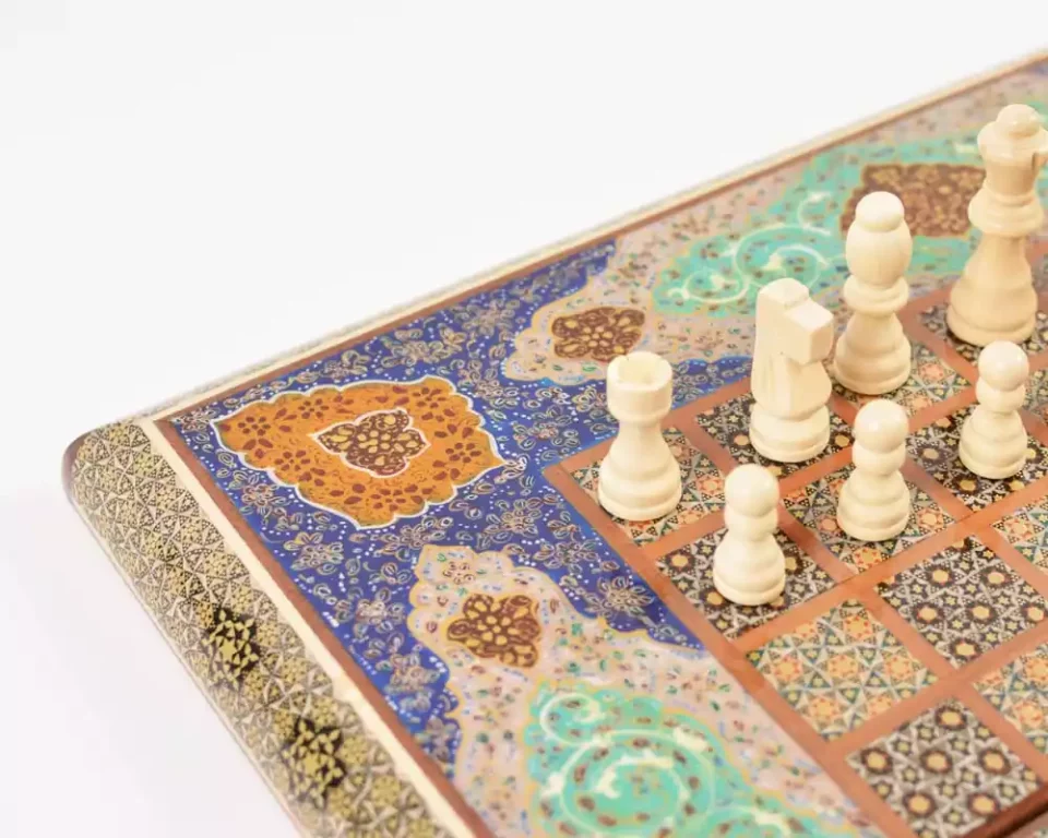 Golden backgammon and Chess / wooden board inlaid with copper / Board games / Gift idea