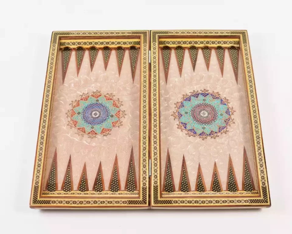 Golden backgammon and Chess / wooden board inlaid with copper / Board games / special gift