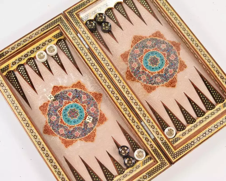 Golden Chess wooden board inlaid with copper/backgammon pieces included/ Board games/ luxury gift