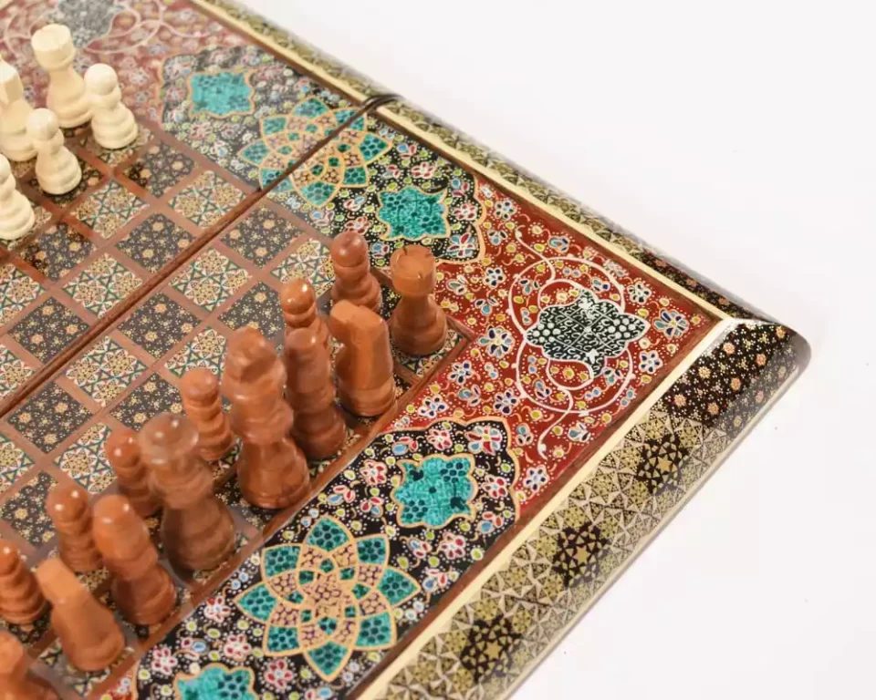 Golden backgammon and Chess / wooden board inlaid with copper / Board games / unique gift