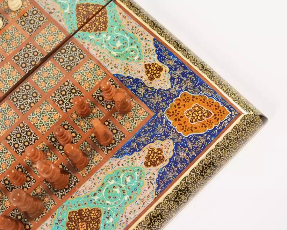 Golden backgammon and Chess / wooden board inlaid with copper / Board games / Gift idea
