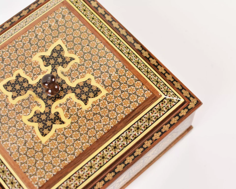 Luxurious handmade wooden box inlaid with copper