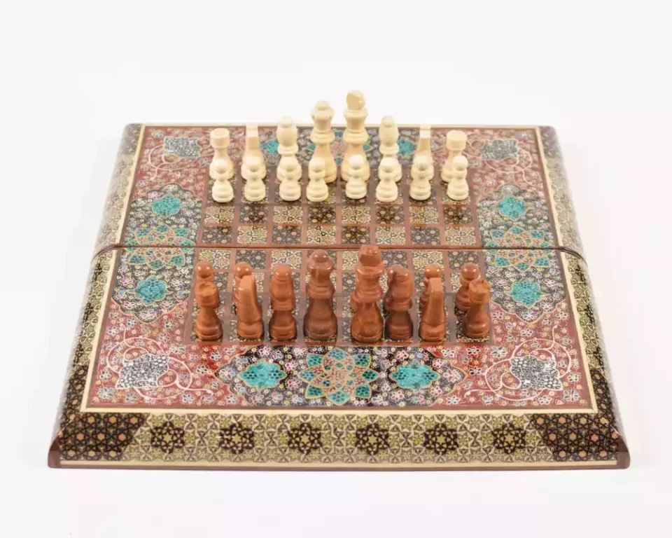 Golden backgammon and Chess / wooden board inlaid with copper / Board games / unique gift