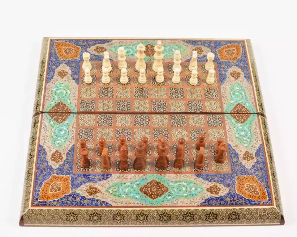 Golden backgammon and Chess / wooden board inlaid with copper / Board games / Gift idea