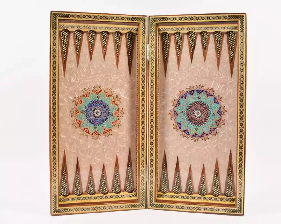 Golden backgammon and Chess / wooden board inlaid with copper / Board games / special gift