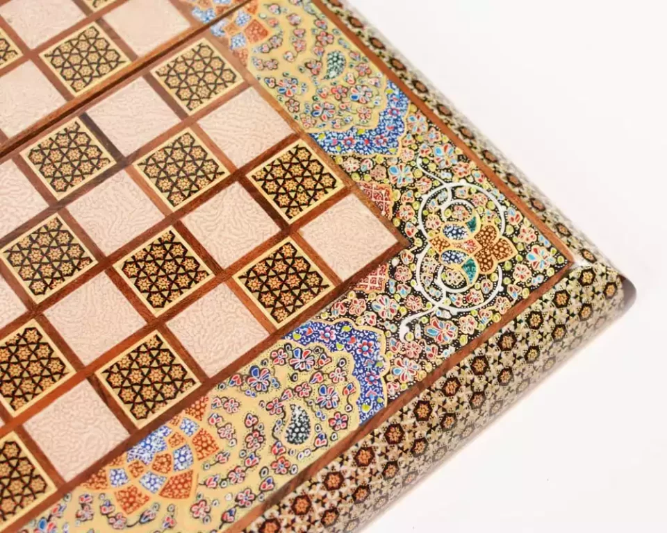 Golden Chess wooden board inlaid with copper/backgammon pieces included/ Board games/ luxury gift