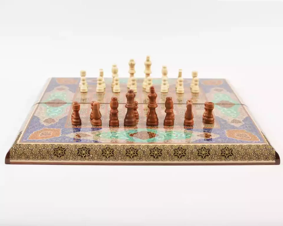 Golden backgammon and Chess / wooden board inlaid with copper / Board games / Gift idea
