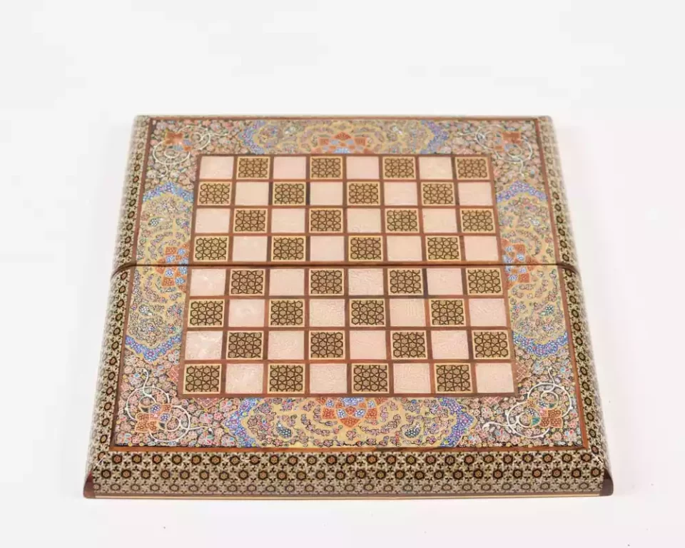 Golden Chess wooden board inlaid with copper/backgammon pieces included/ Board games/ luxury gift