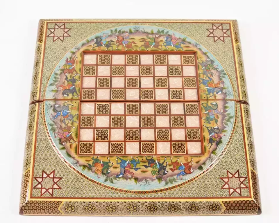 Golden Chess wooden board inlaid with copper/backgammon/ Board games/ Great gift