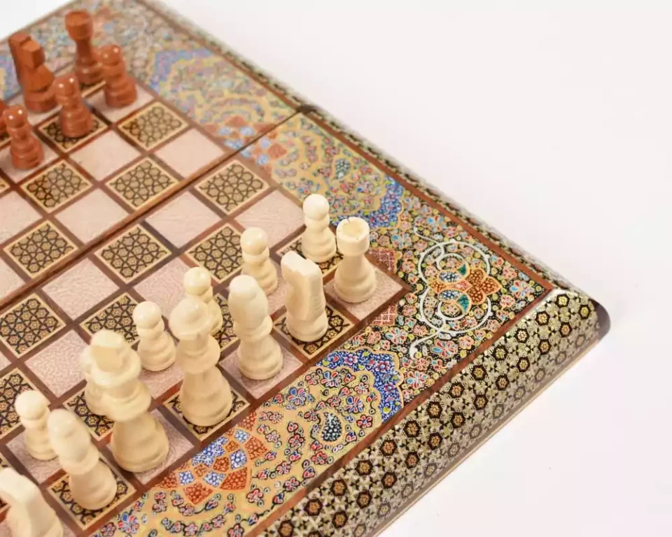 Golden Chess wooden board inlaid with copper/backgammon pieces included/ Board games/ luxury gift