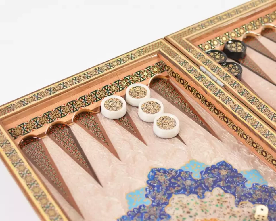 Golden backgammon and Chess / wooden board inlaid with copper / Board games / unique gift