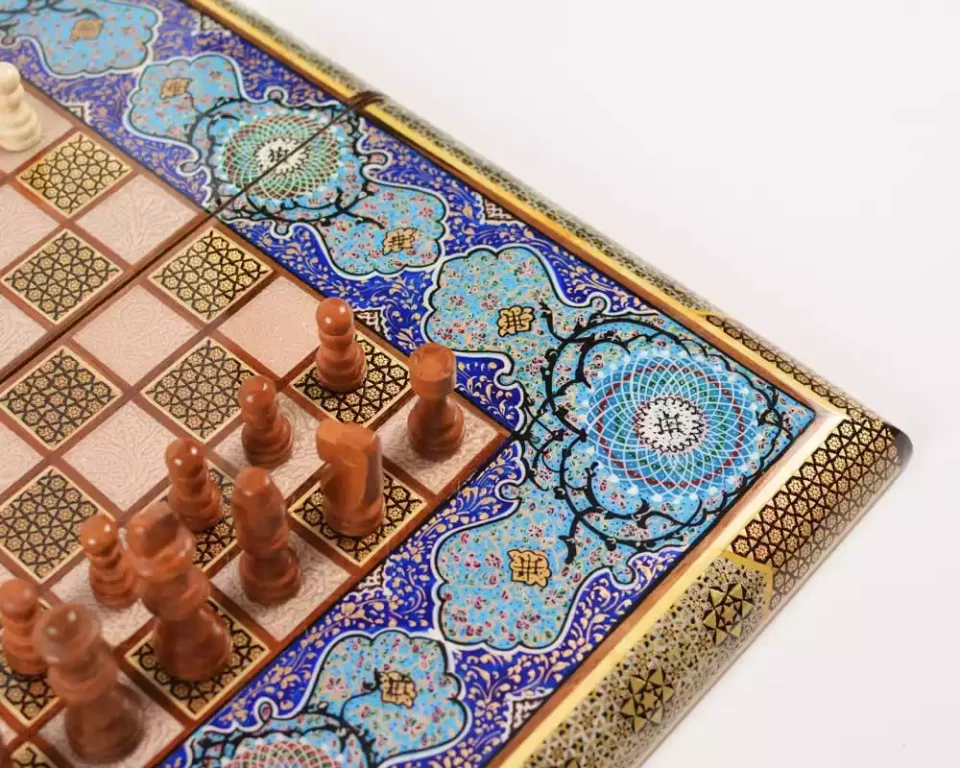 Golden backgammon and Chess /wooden board inlaid with copper/ Board games/ beautiful gift