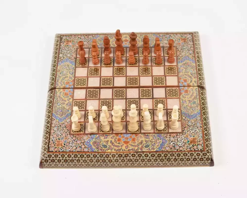 Golden Chess wooden board inlaid with copper/backgammon pieces included/ Board games/ luxury gift