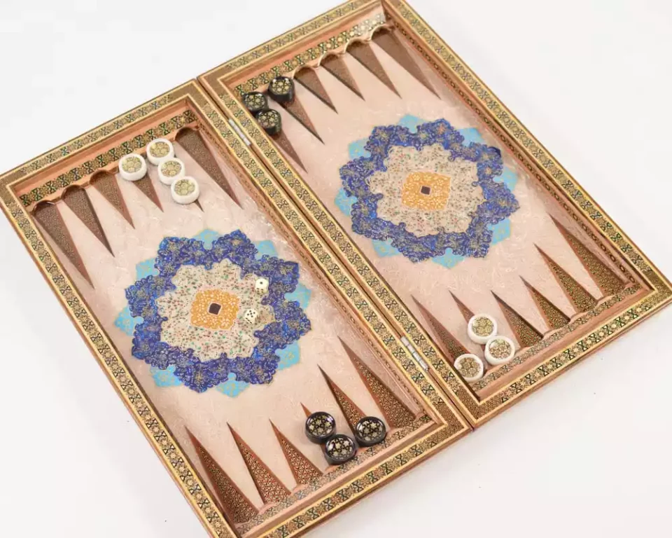 Golden backgammon and Chess / wooden board inlaid with copper / Board games / unique gift