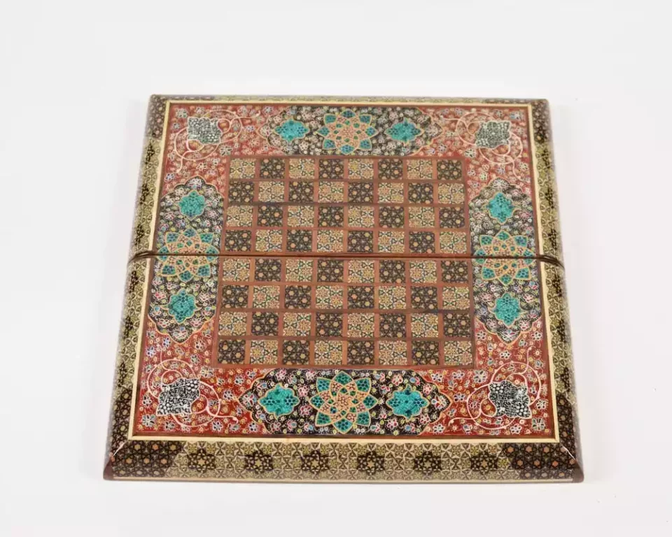 Golden backgammon and Chess / wooden board inlaid with copper / Board games / special gift