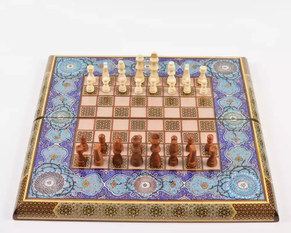 Golden backgammon and Chess /wooden board inlaid with copper/ Board games/ beautiful gift