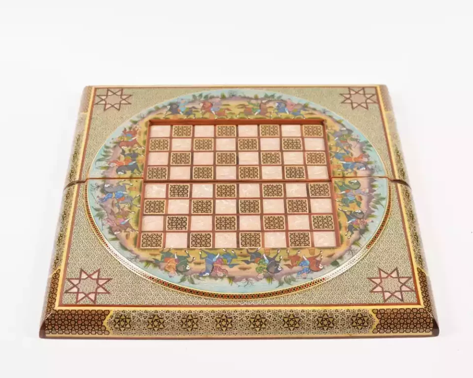 Golden Chess wooden board inlaid with copper/backgammon/ Board games/ Great gift