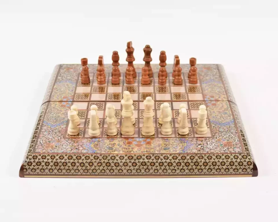 Golden Chess wooden board inlaid with copper/backgammon pieces included/ Board games/ luxury gift